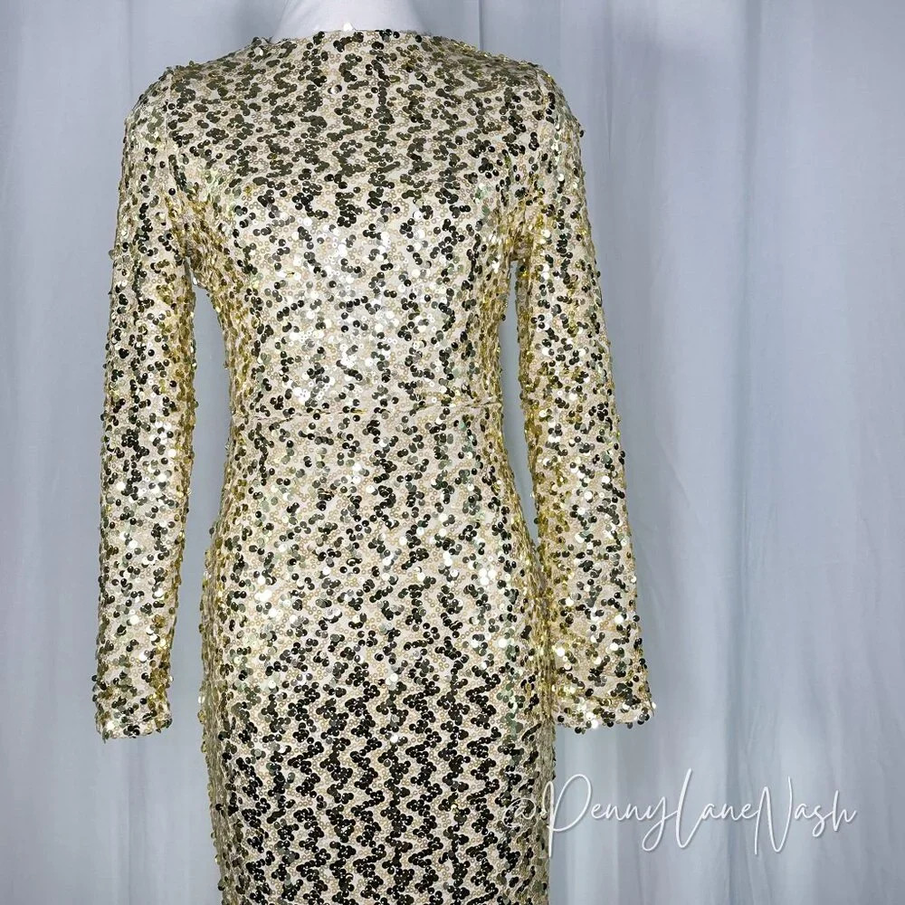 Fashion Nova Sequin Champagne Babe Sequin Maxi Dress in Gold - Picture 11 of 11